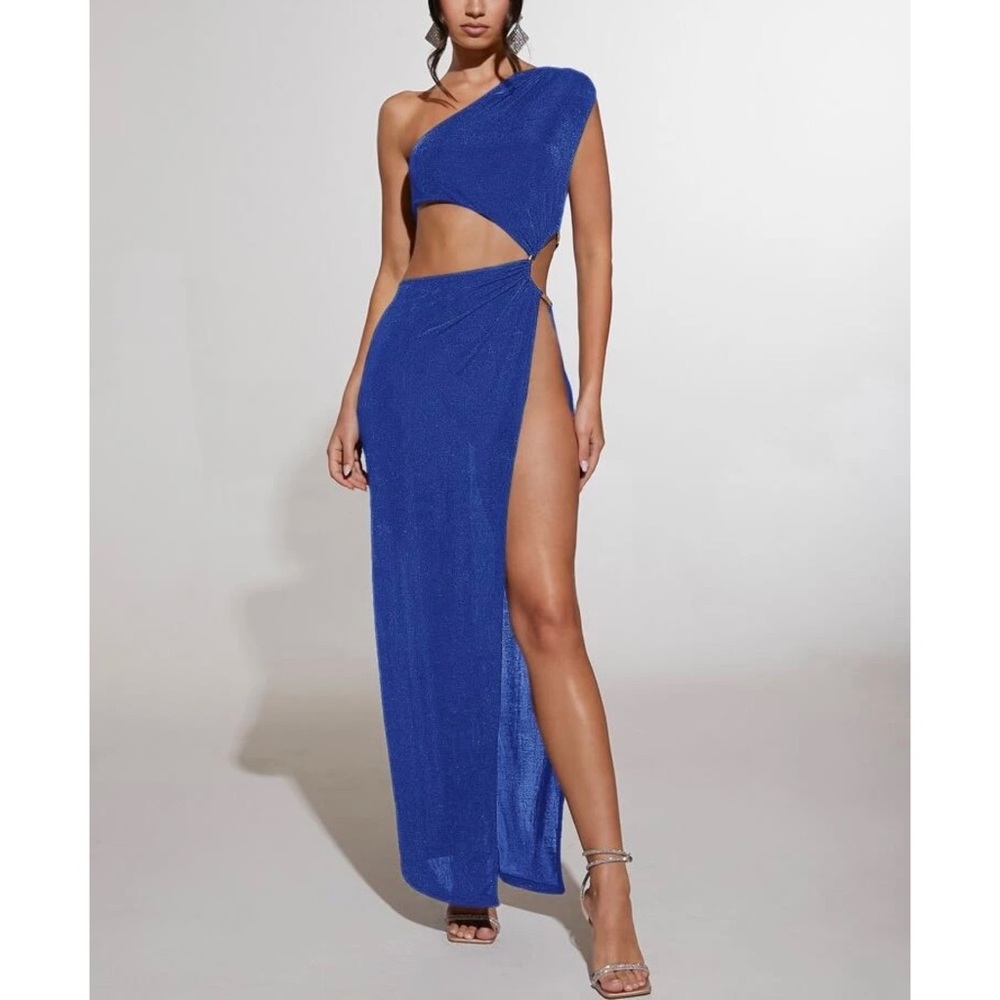Amelia Maxi Cut Out One Shoulder Slit Thigh Dress